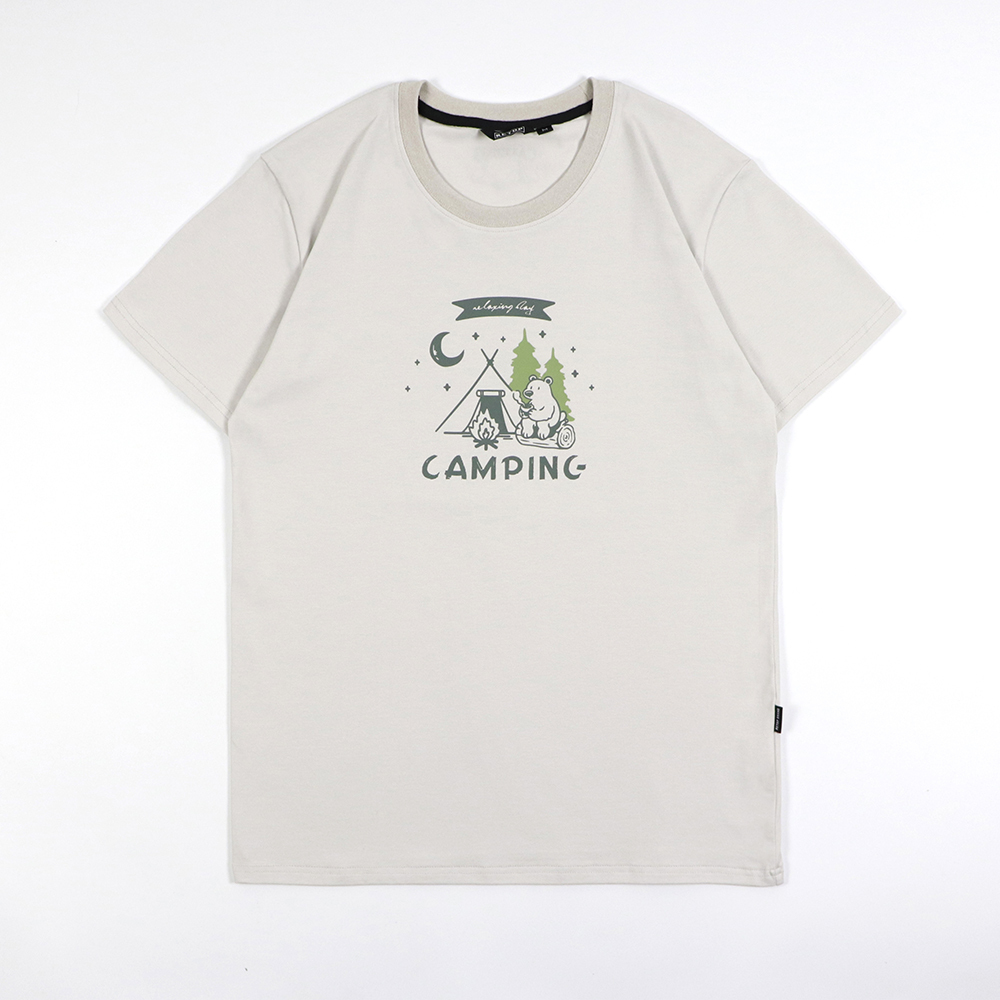 RETOP 萊卡系列 森活露營熊涼感萊卡圓領T 褐灰