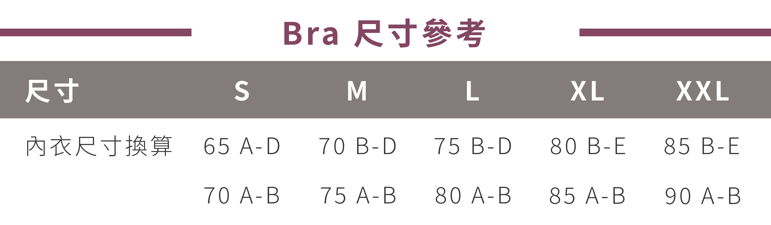 ASify瑜珈運動服飾BRA尺寸表