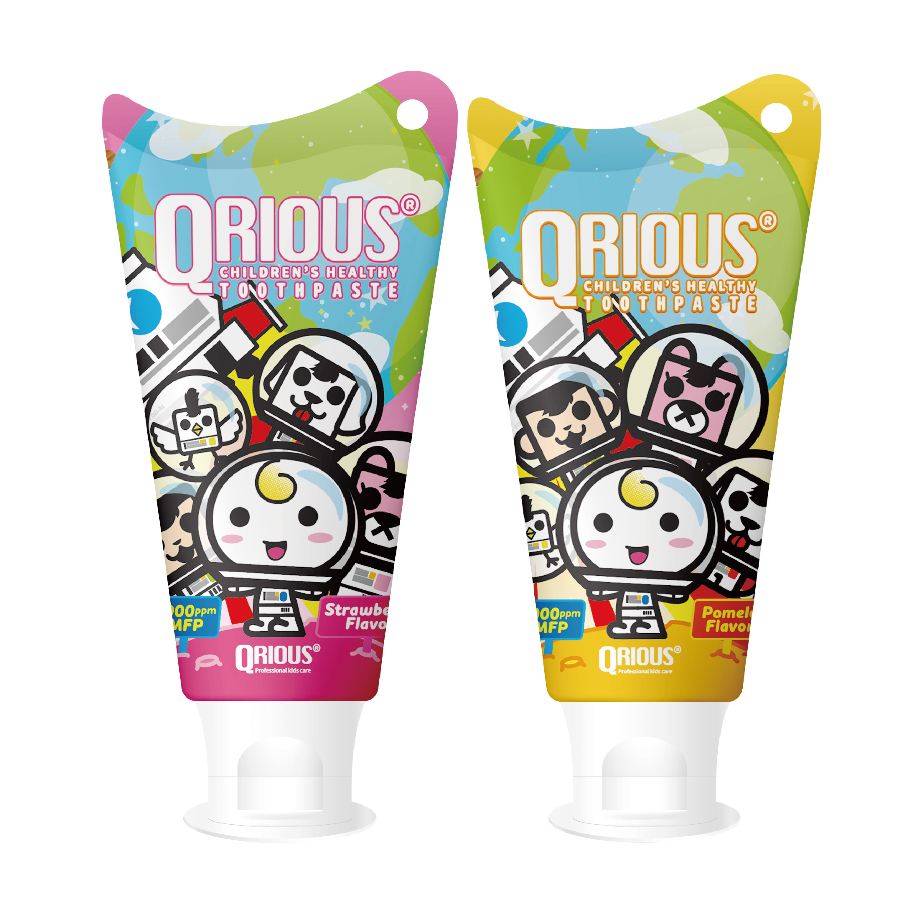 QRIOUS® 奇瑞斯雙效紫錐菊護齒兒童牙膏 -2件組 (蜜蜜粉草莓/經典黃金柚)60g/條