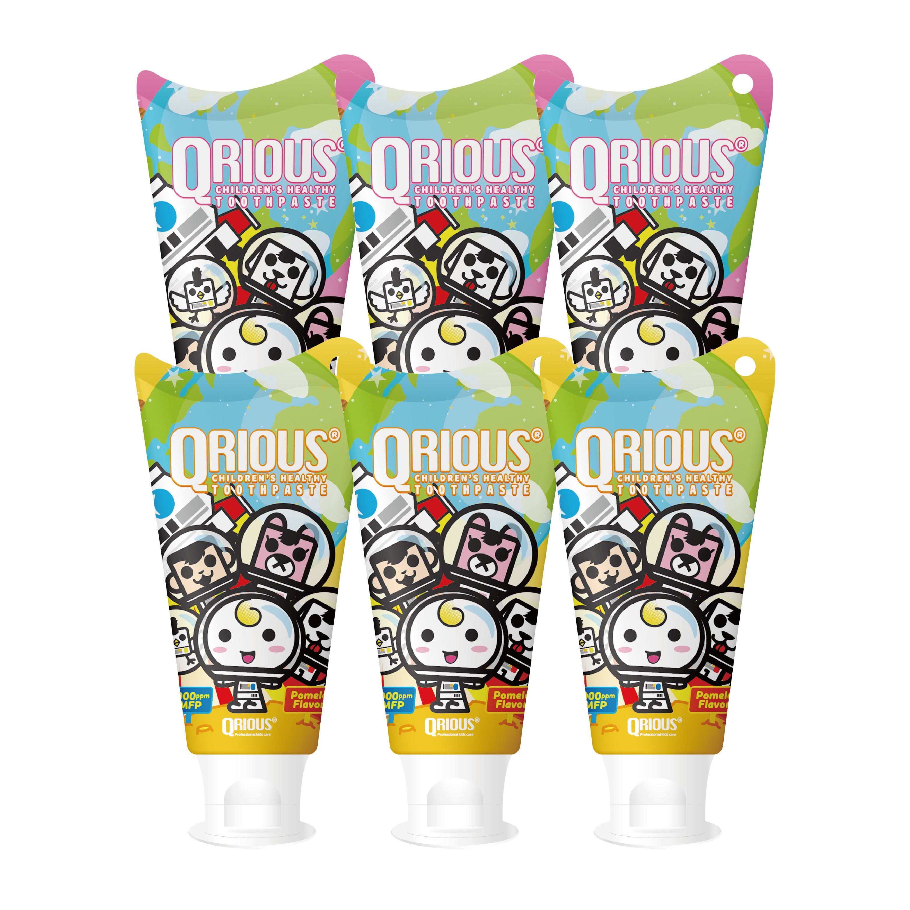 QRIOUS® 奇瑞斯雙效紫錐菊護齒兒童牙膏 -6件組 (蜜蜜粉草莓/經典黃金柚)60g/條