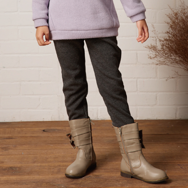 PIPPY素面彈性布下擺抽皺內搭鬆緊長褲 棕.粉.灰