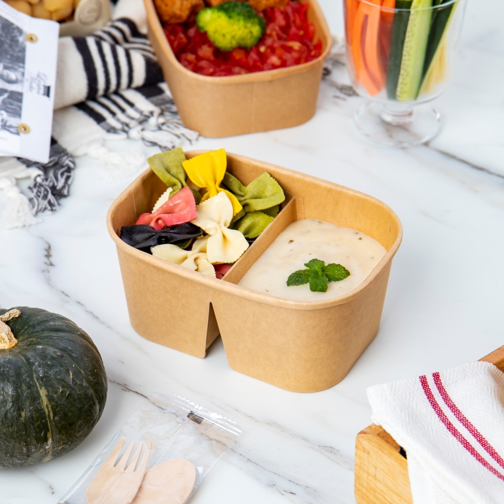 牛皮紙長方形碗 二分格 930ml 9號