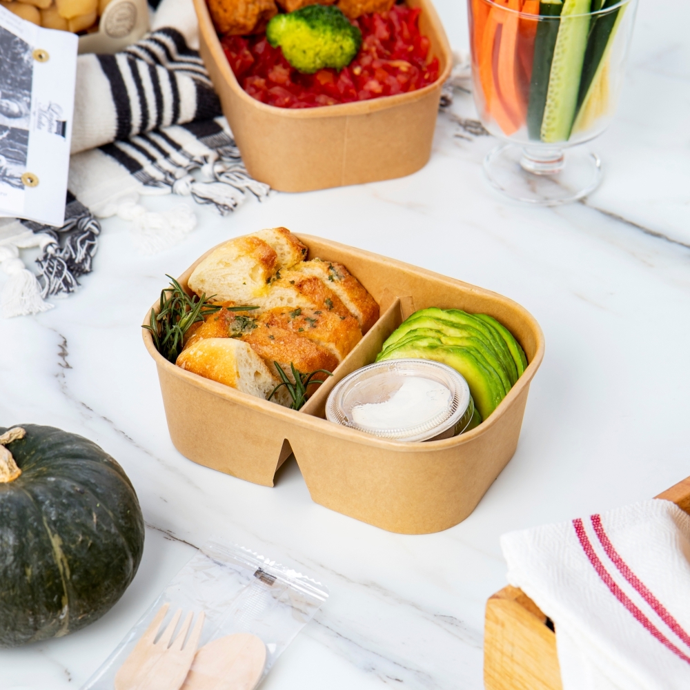 牛皮紙長方形碗 二分格 700ml 8號