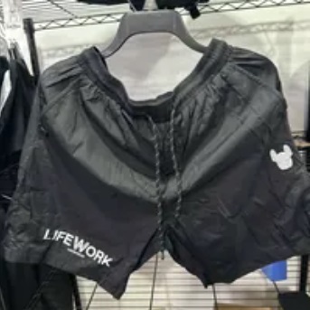 [S] LIFEWORK LOGO DRAWSTRING WAIST NYLON SHORTS,BLACK, LW232WS478-1-40 (SLW325)