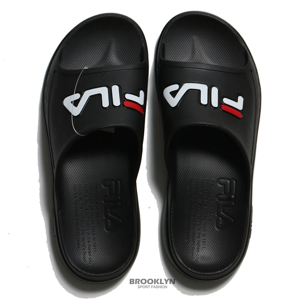 FILA 拖鞋 全黑 白紅LOGO 小加厚 防水拖鞋 (布魯克林) 4S334W001