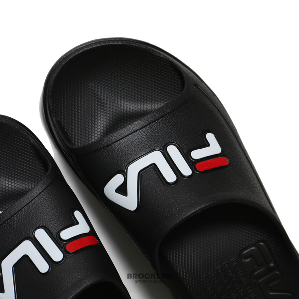 FILA 拖鞋 全黑 白紅LOGO 小加厚 防水拖鞋 (布魯克林) 4S334W001