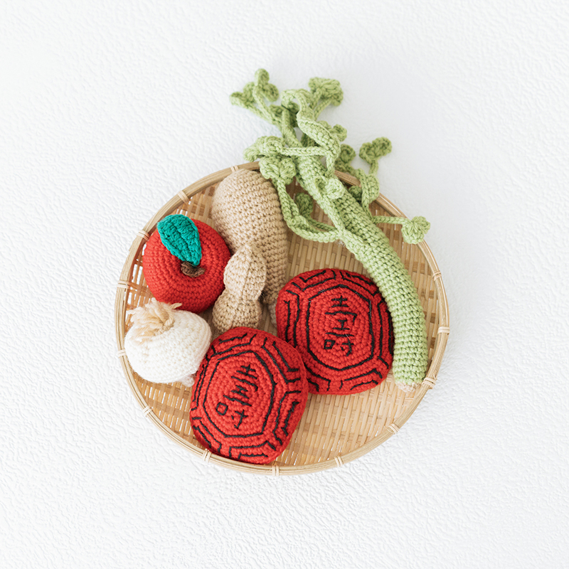 【租借】針織手作蔬果&紅龜粿組合 | 抓周道具