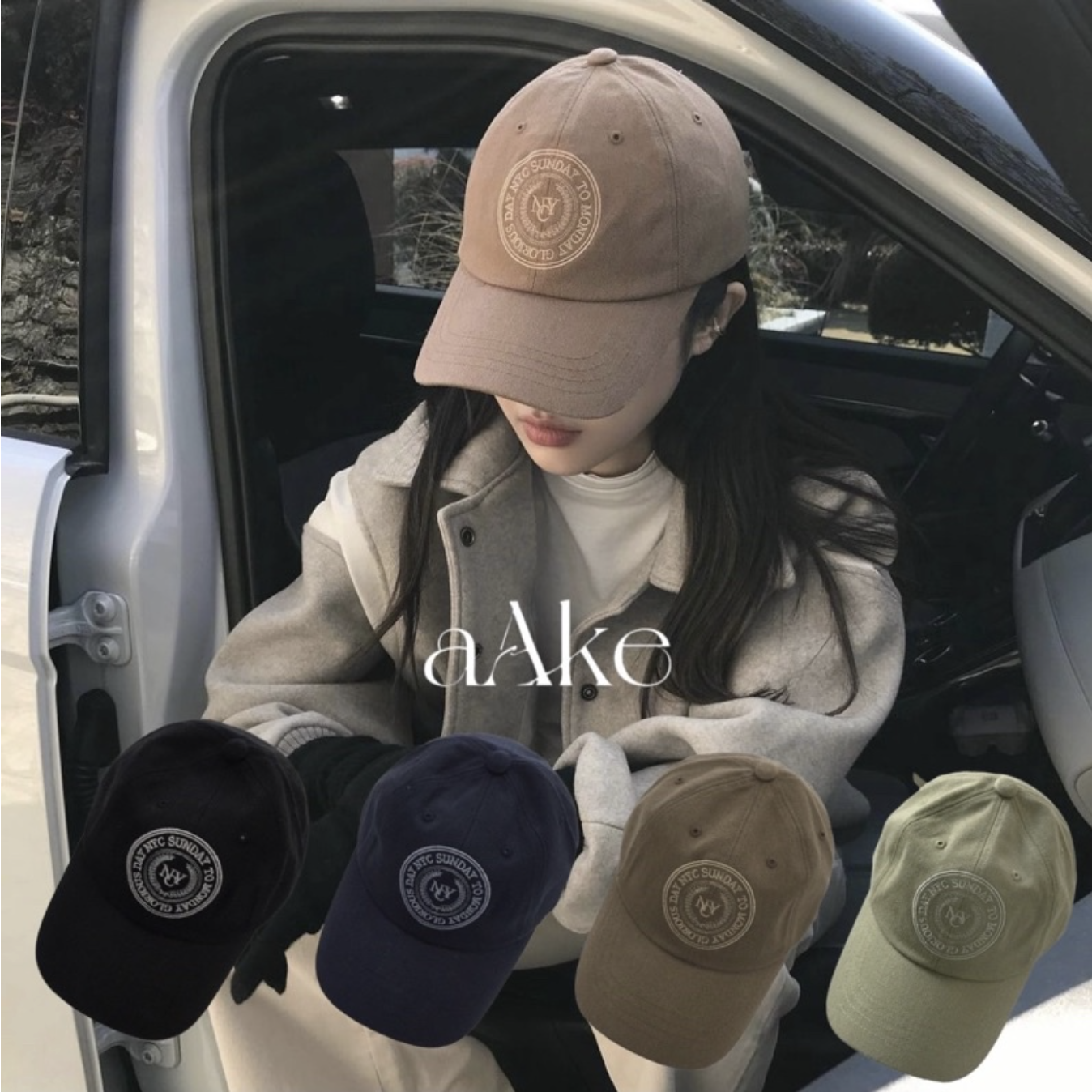 韓國 AAKE NYC標語設計刺繡老帽 NYC 標語 刺繡 老帽 大地色系 復古 配件