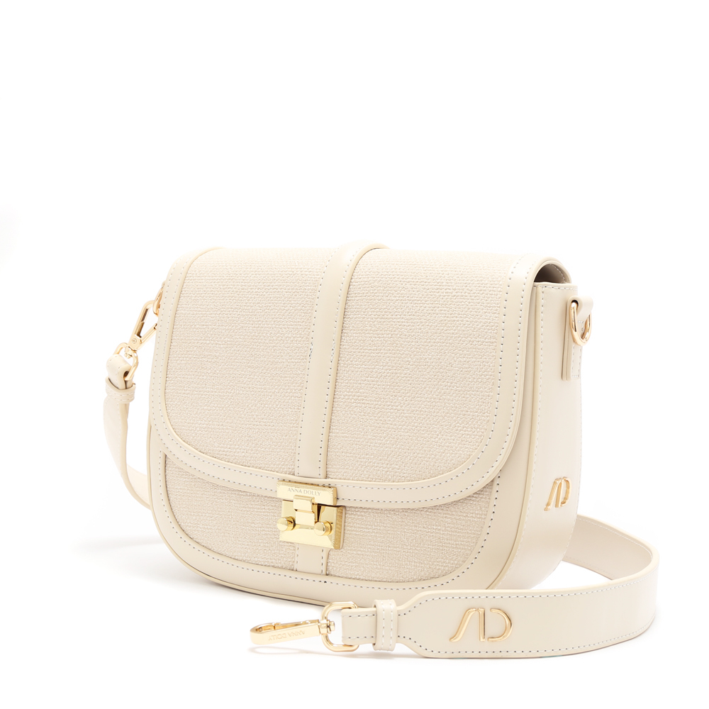 毛氈織感拼接馬鞍包 奶昔白