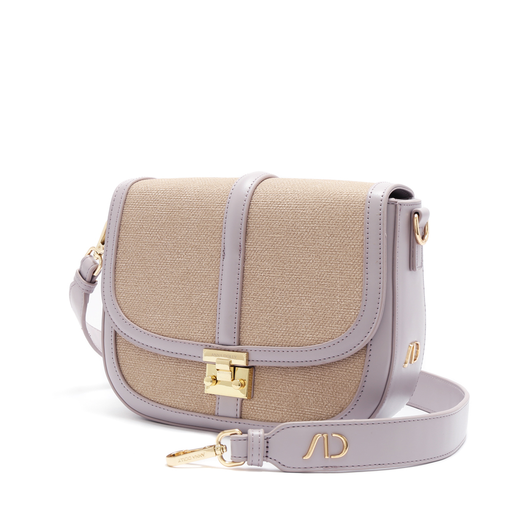 毛氈織感拼接馬鞍包 芋香牛奶