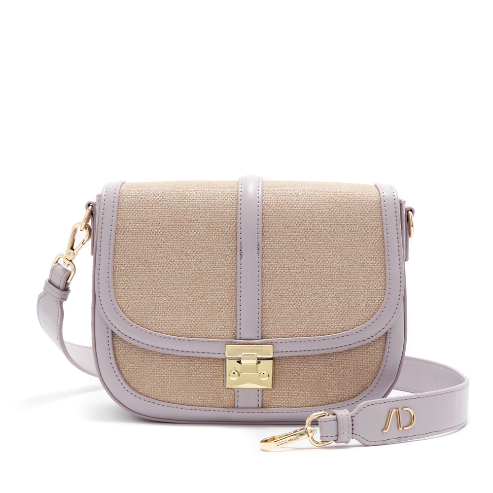 毛氈織感拼接馬鞍包 芋香牛奶