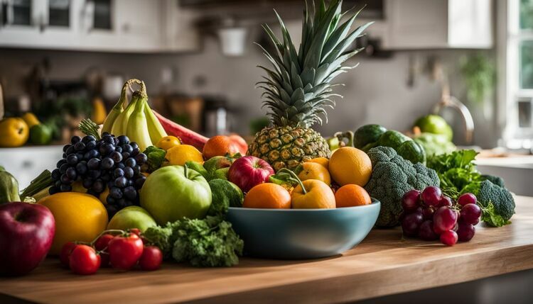 各式各樣的蔬果位於桌上