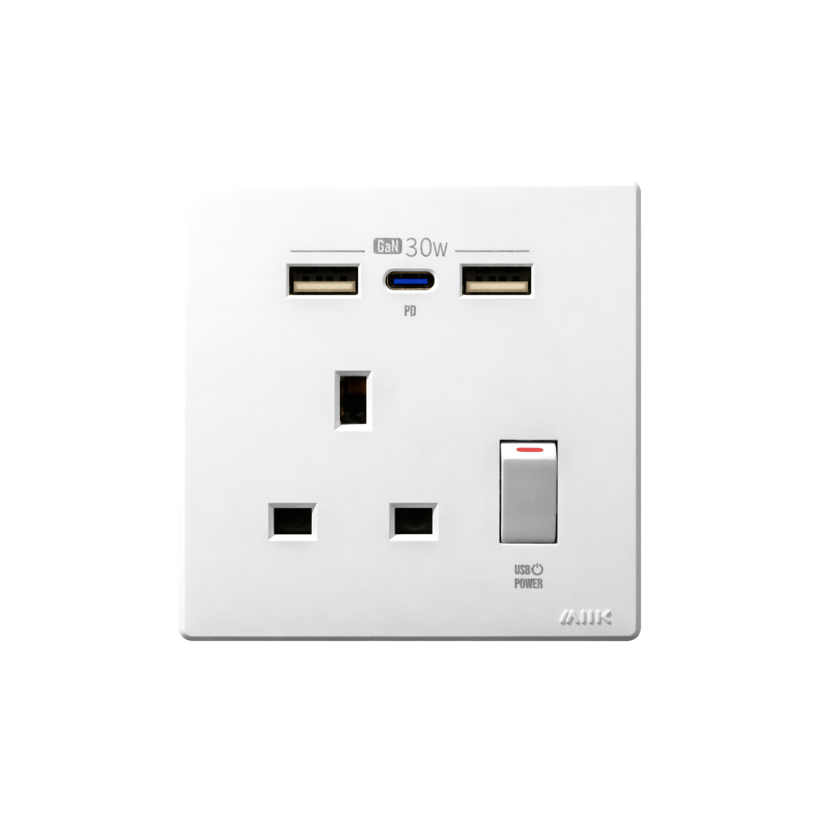 M2K GaN30W Type-C/USB 電制插座 (單蘇) - 白色