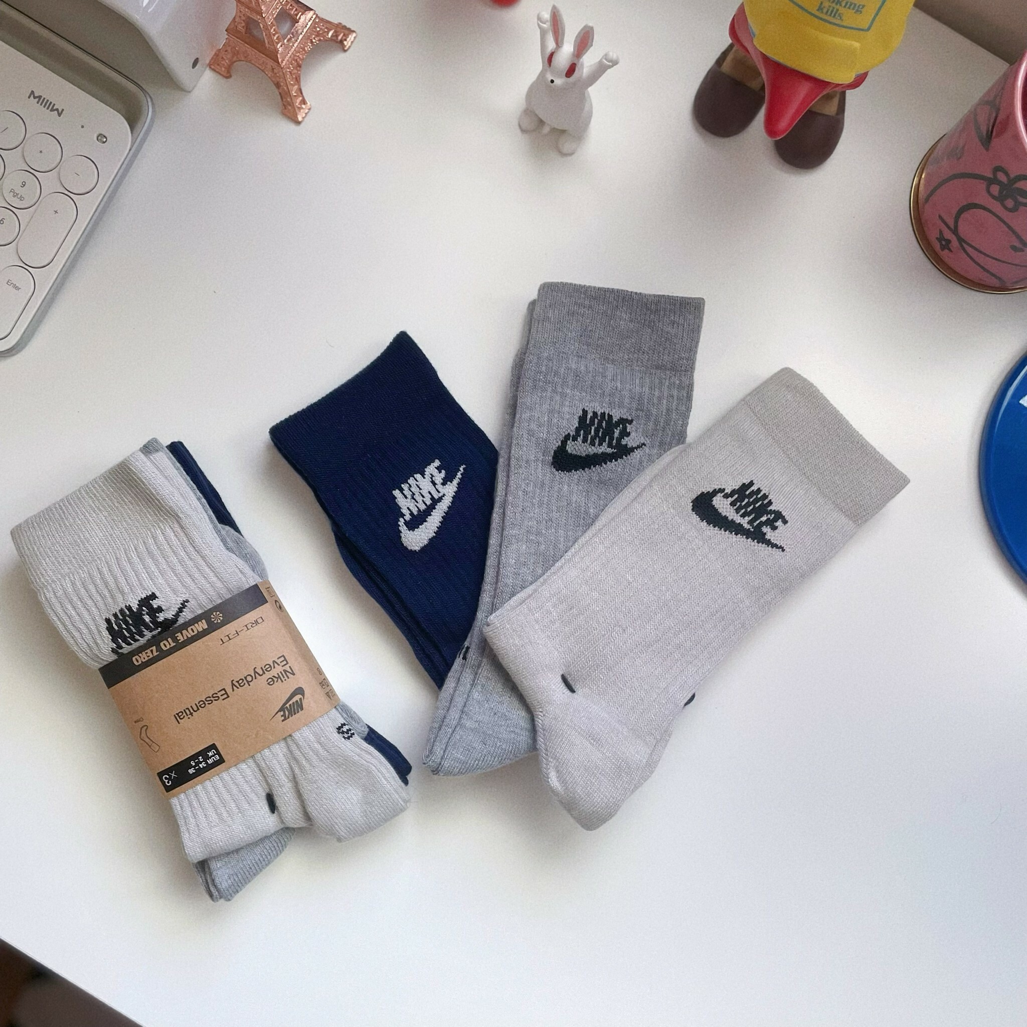 Nike Socks 燕麥灰 灰色 海軍藍 LOGO 棒球襪 襪子 長襪 小腿襪 三雙一組 DX5025-903