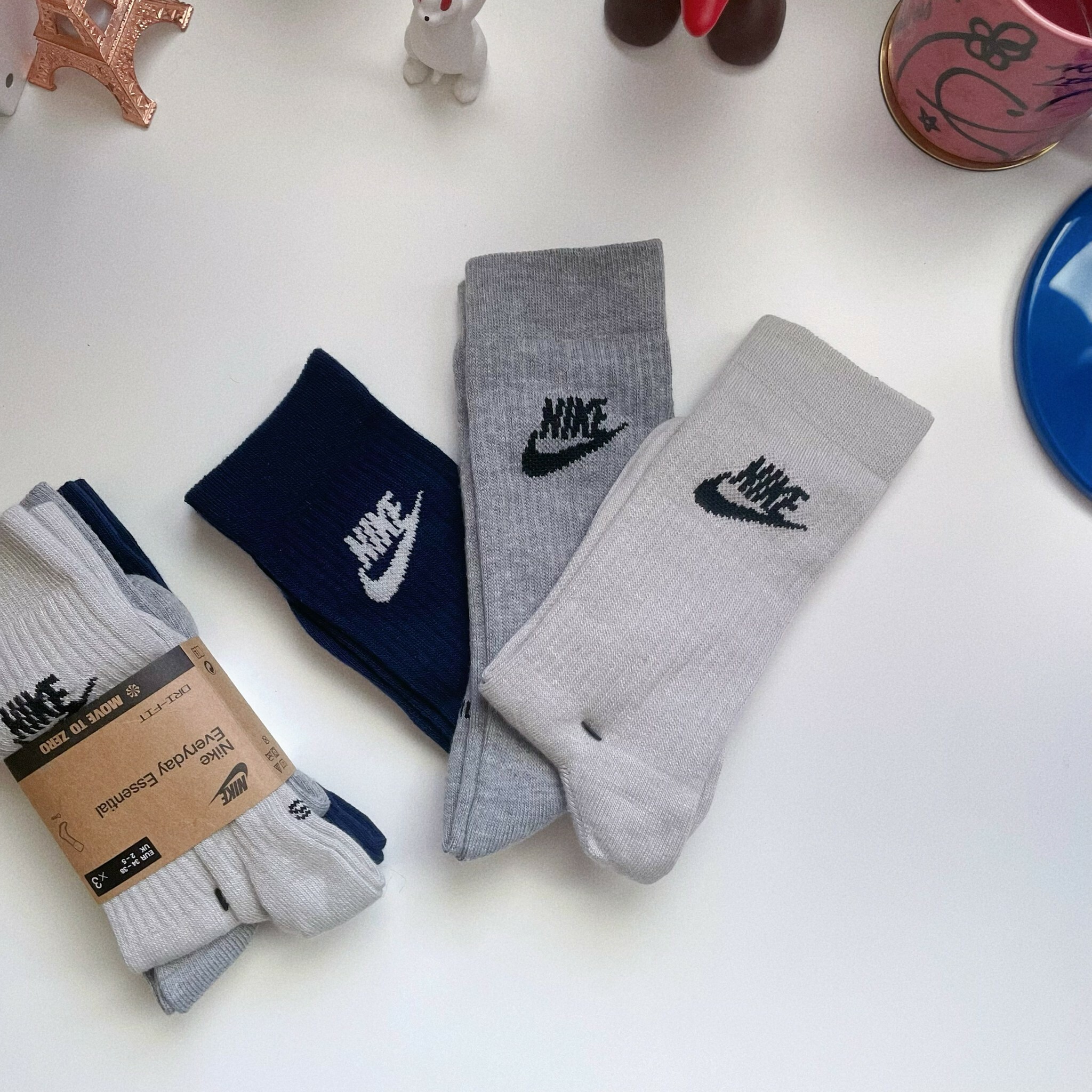 Nike Socks 燕麥灰 灰色 海軍藍 LOGO 棒球襪 襪子 長襪 小腿襪 三雙一組 DX5025-903
