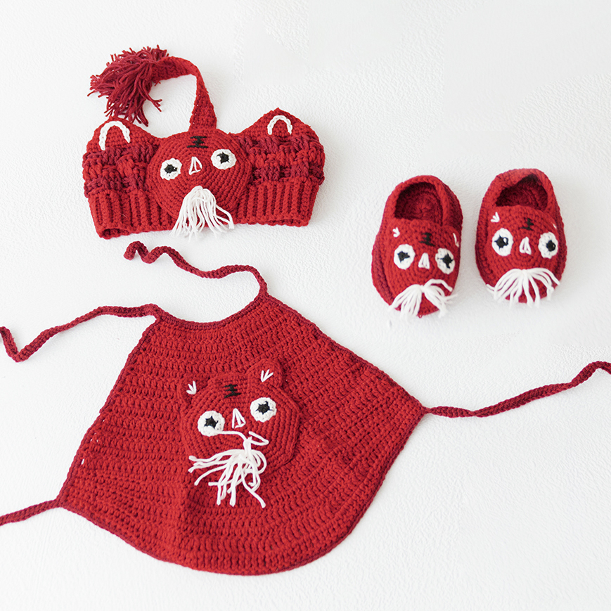 【租借】針織手作虎衣三件組-三色 | 抓周道具