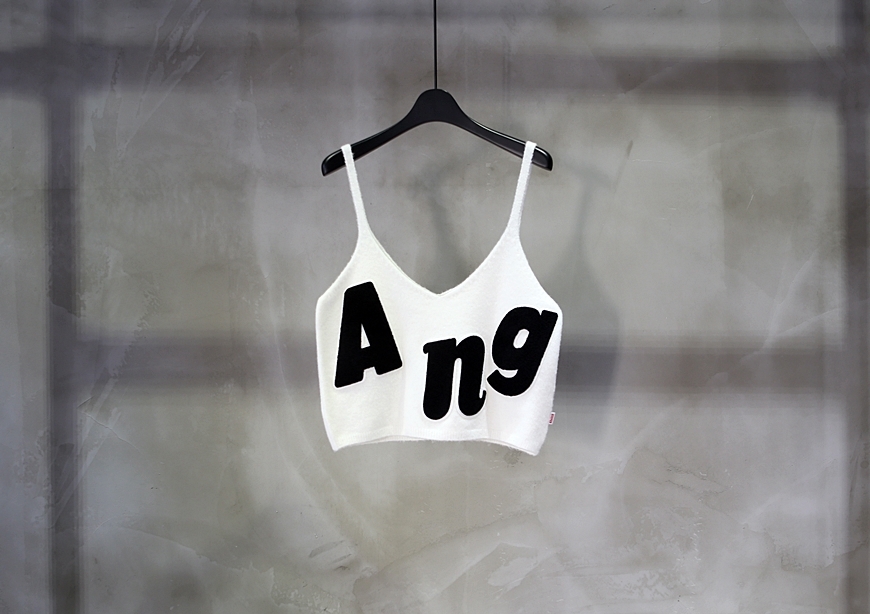 女款 M8/ 3折起 韓日流行品牌TalkTom/ 春秋款 可愛羊毛針織繡花標誌短版背心/Lettering knit crop bustier