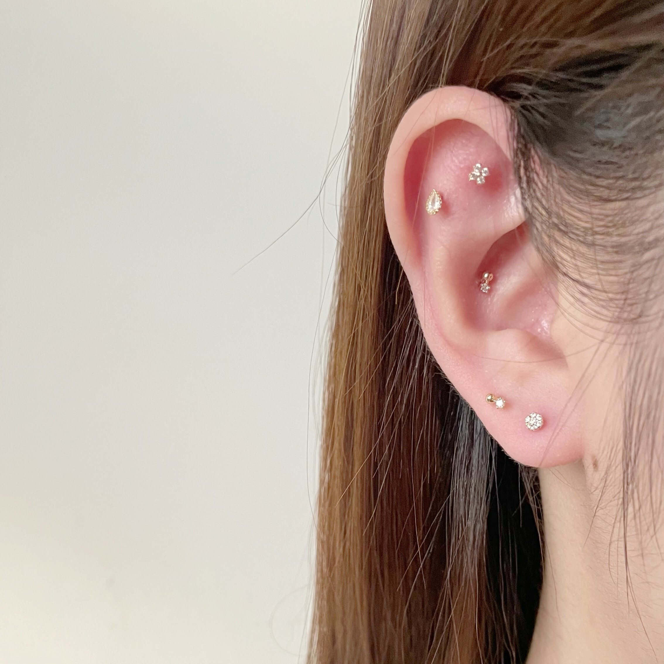 14k Mini cross鋯石轉珠耳環(單)