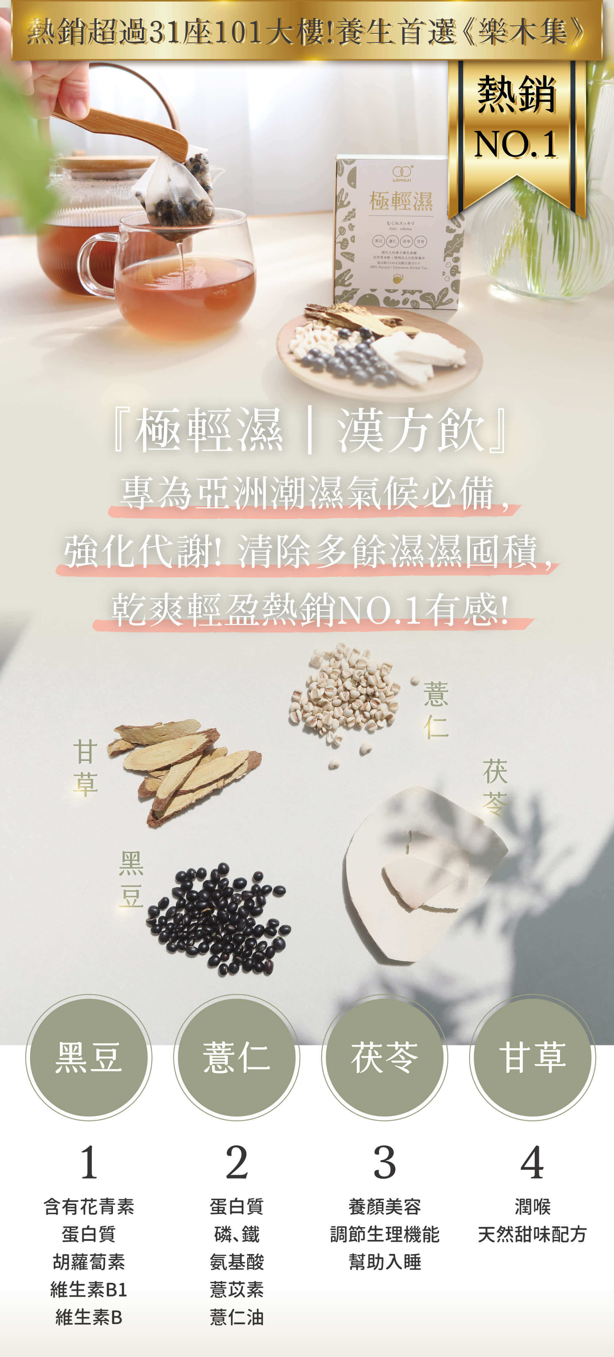 極輕濕漢方飲,黑豆,薏仁,茯苓,甘草