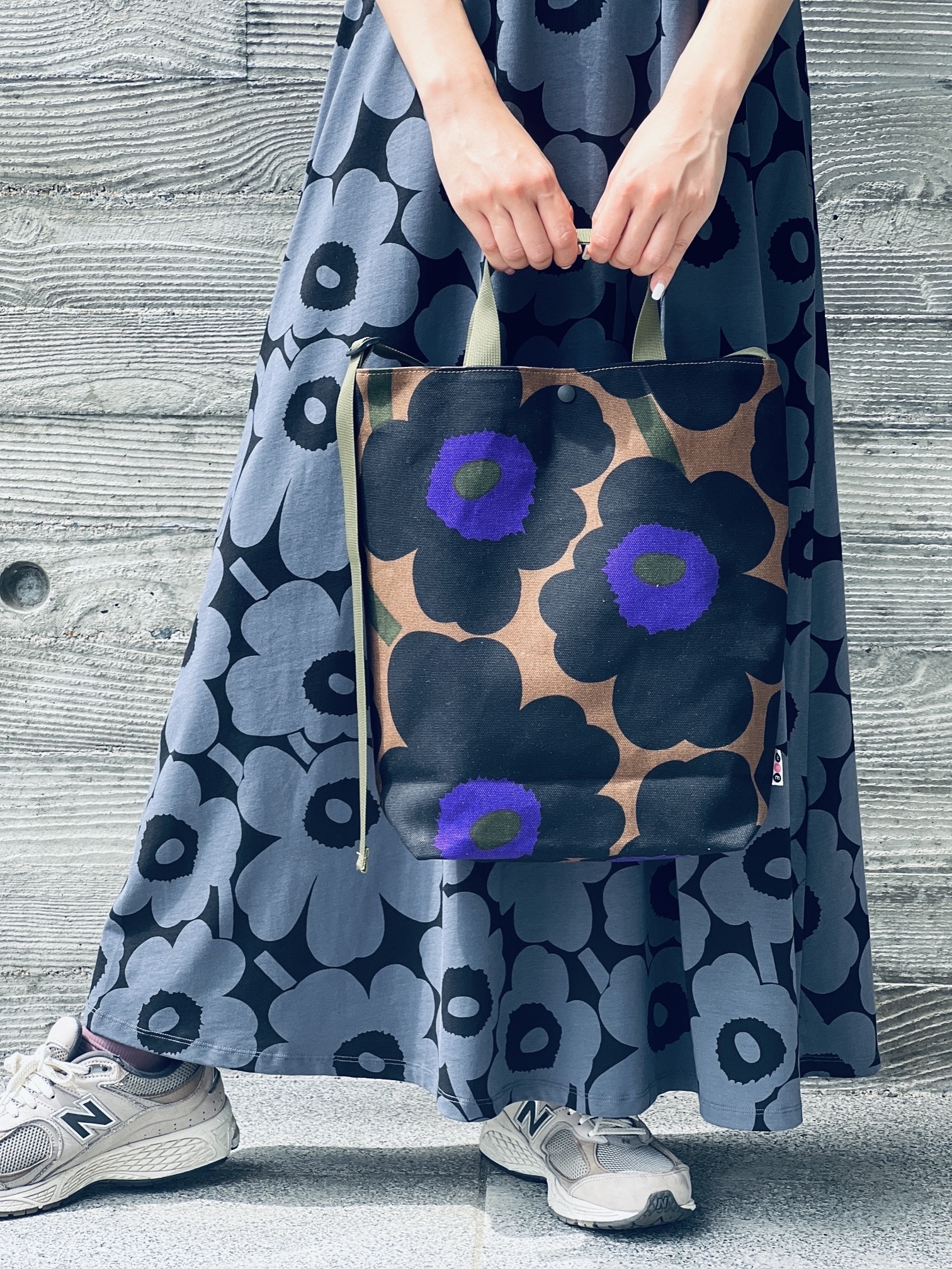 3 way easy tote | Marimekko canvas fabric | brown x purple