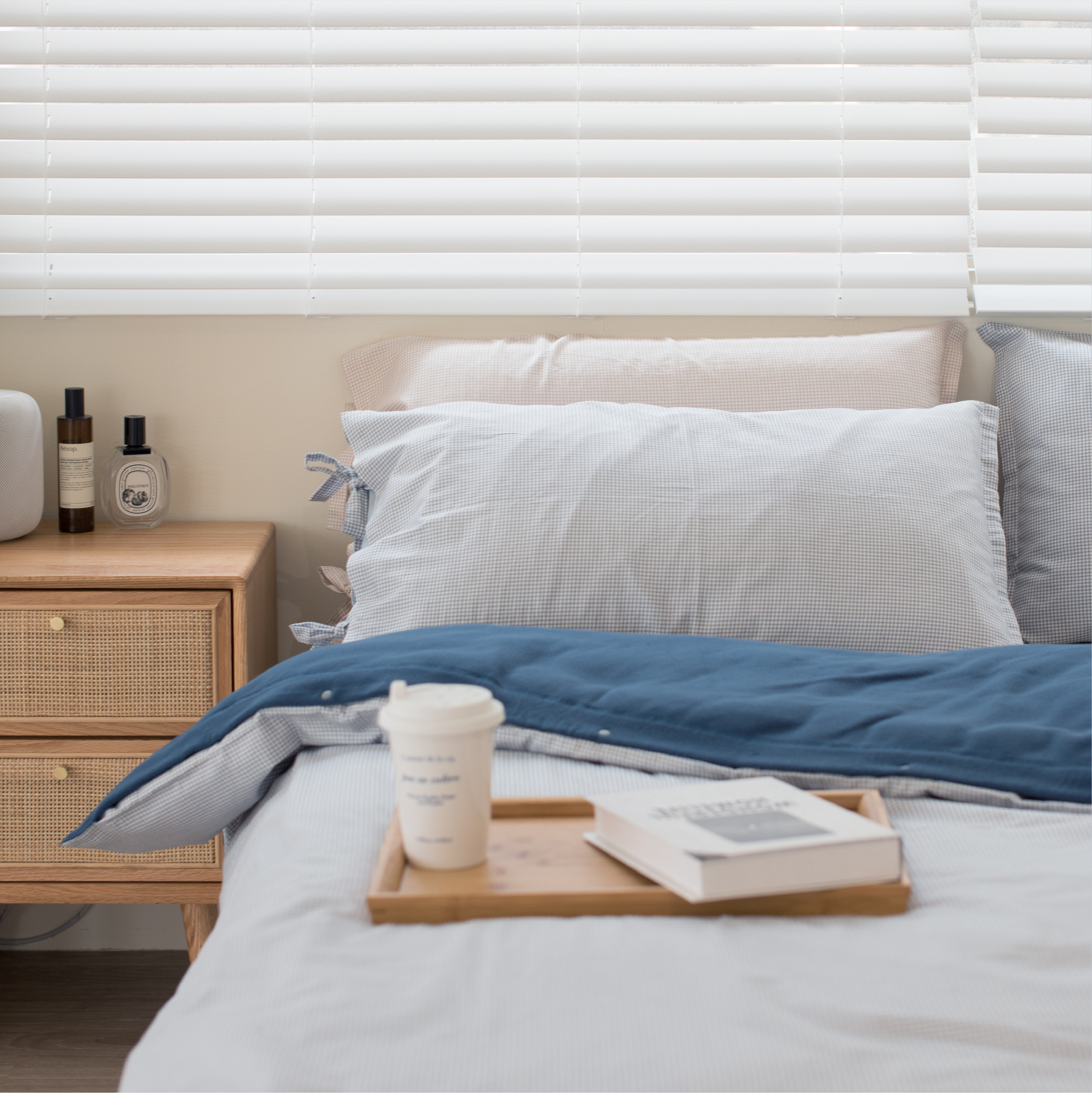 石墨烯床包三件組-單人加大(格子藍)