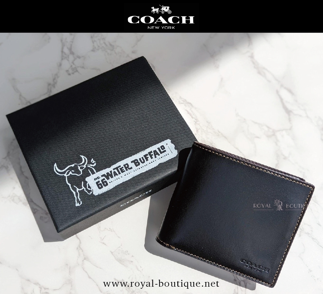 COACH 素面牛皮LOGO鋼印短夾禮盒