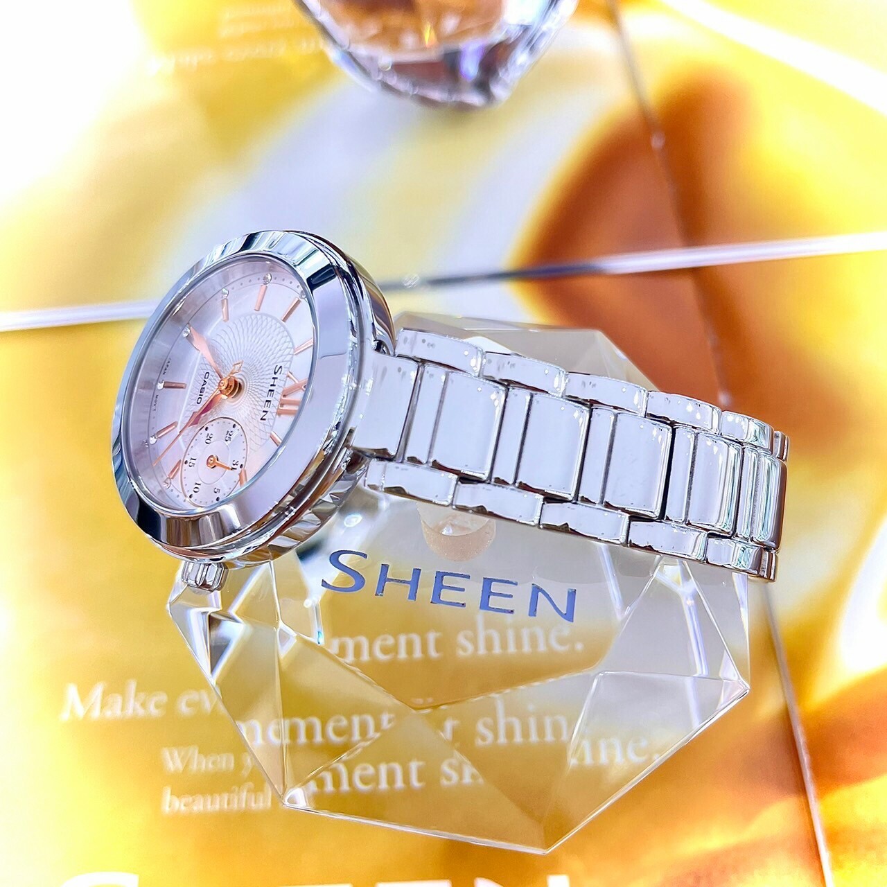 【CASIO 卡西歐】SHEEN系列 晶鑽時刻優雅女錶 SHEEN SHE-3050D-7A (銀色) 32mm  現代鐘錶