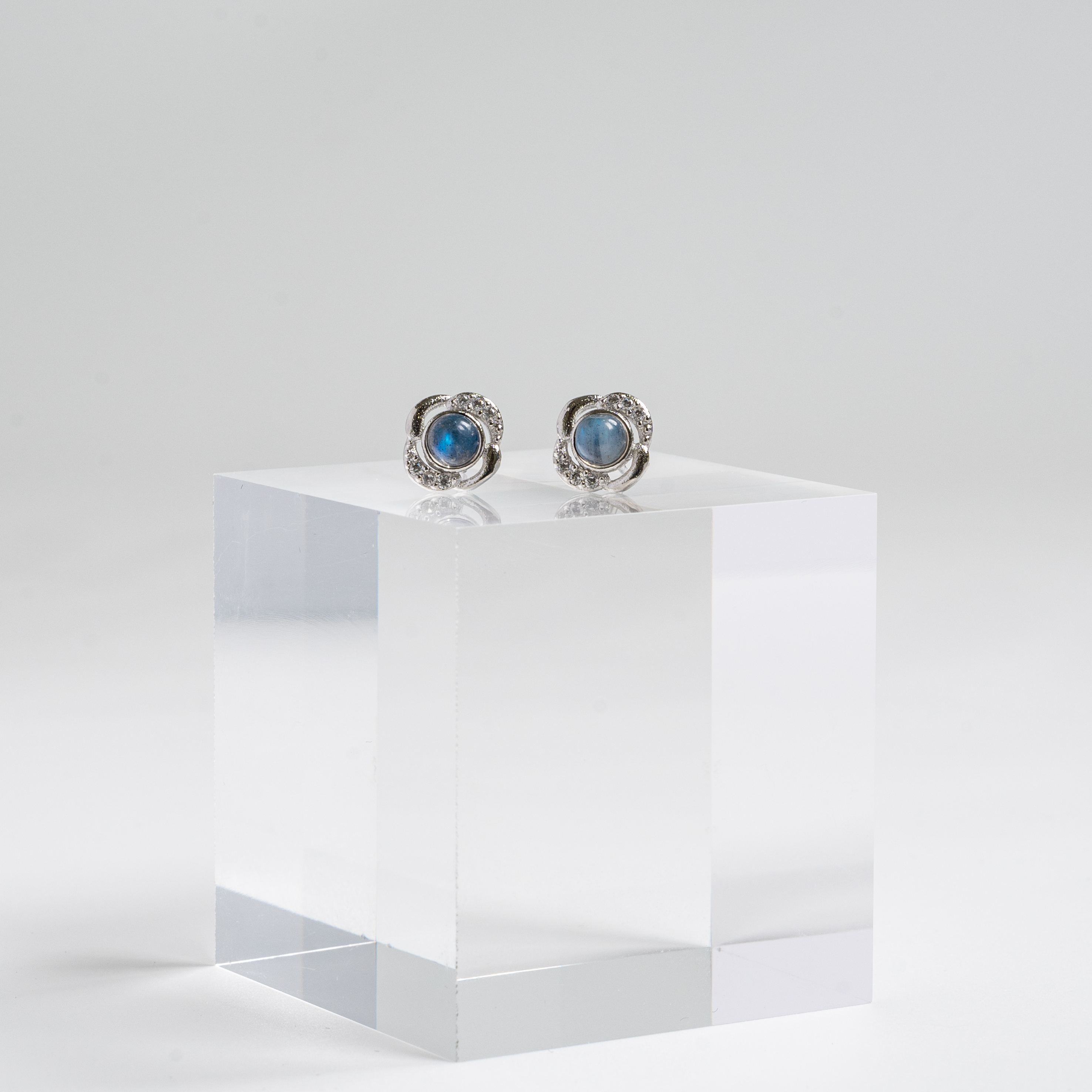 【拉長石】小花碎鑽造型耳環