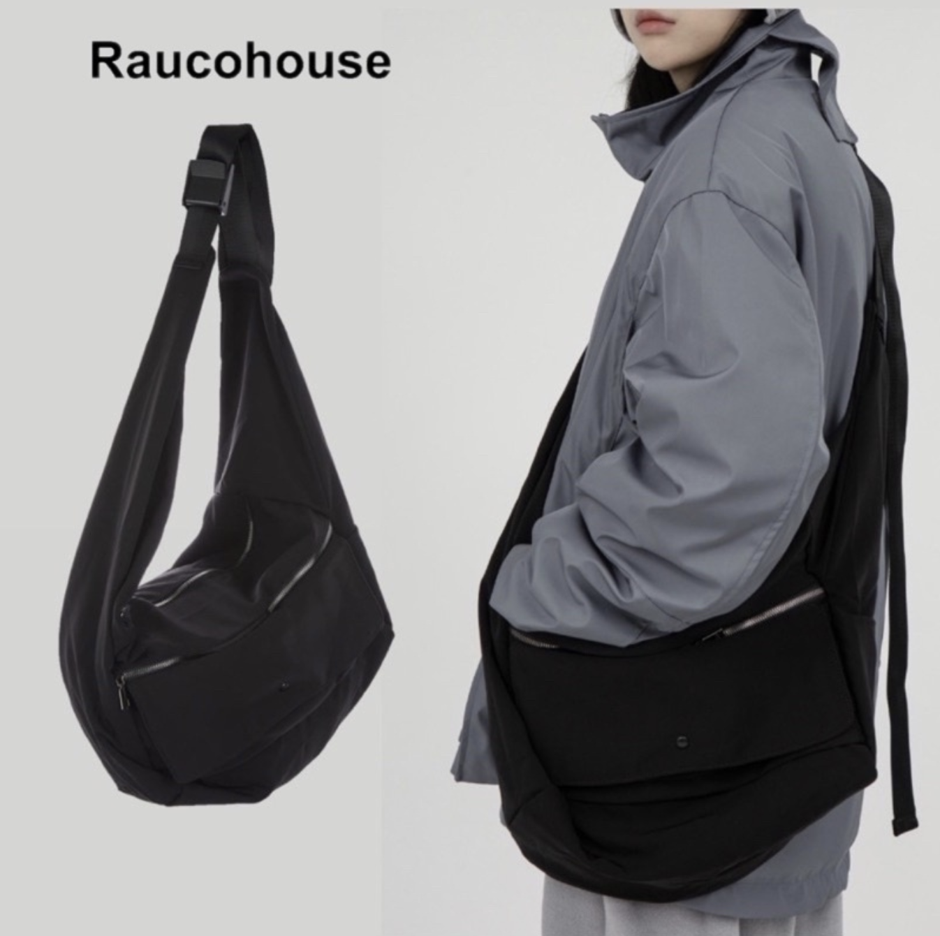 韓國 Raucohouse 多功能機能素面側背包