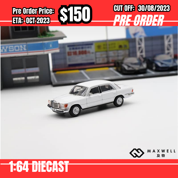 PO-$150 * Maxell * 1:64 Mercedes Benz W116 450 SEL White [OD23/08]