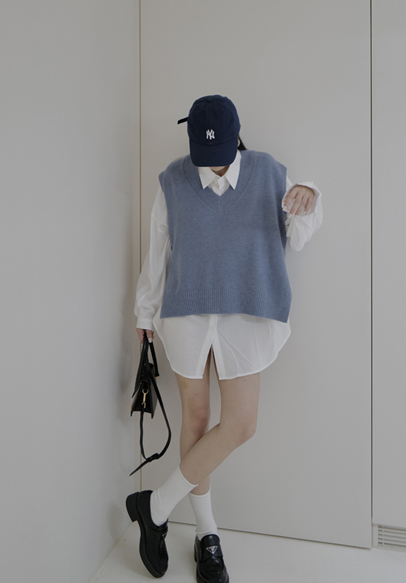 V領針織前短後長背心*4色