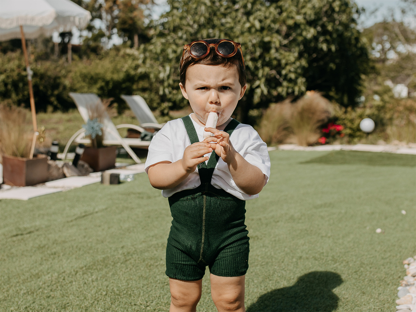 Silly Silas 有機棉吊帶短褲-Dark Green Forest