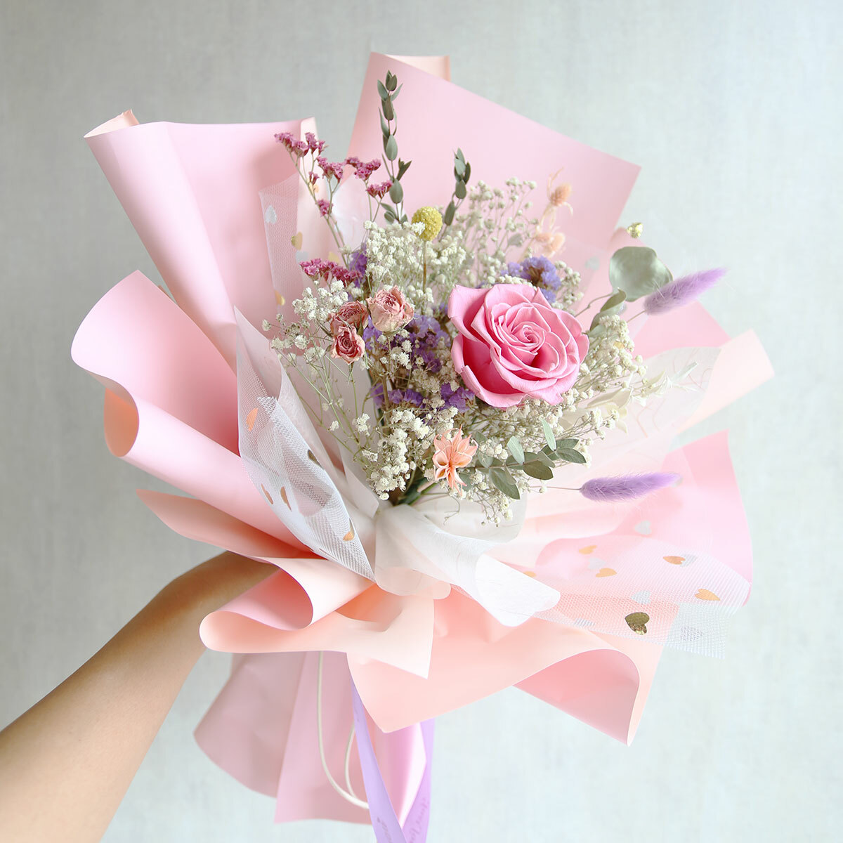 G93｜粉色系永生玫瑰花束