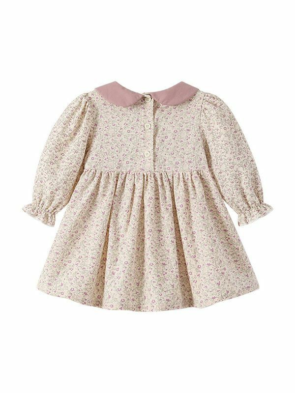 H200PE_A8_C: 薰衣草色碎花圓領連身裙+髮帶