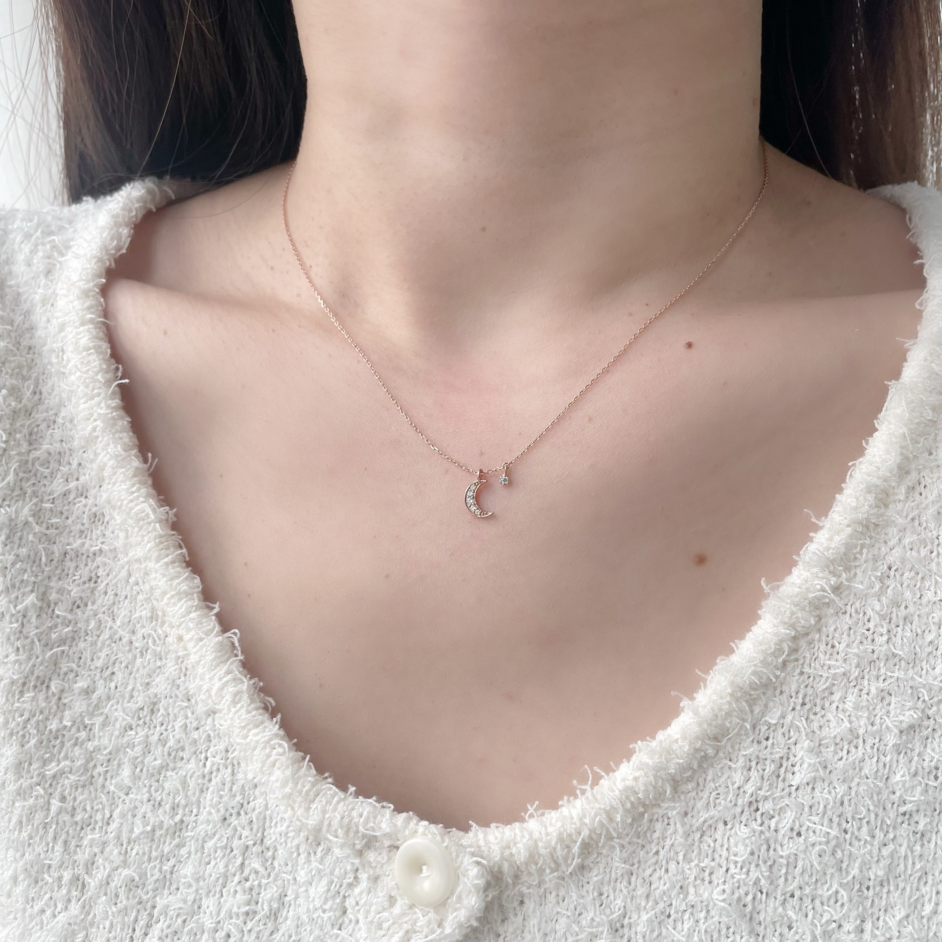 14k真鑽月亮垂小鑽項鍊
