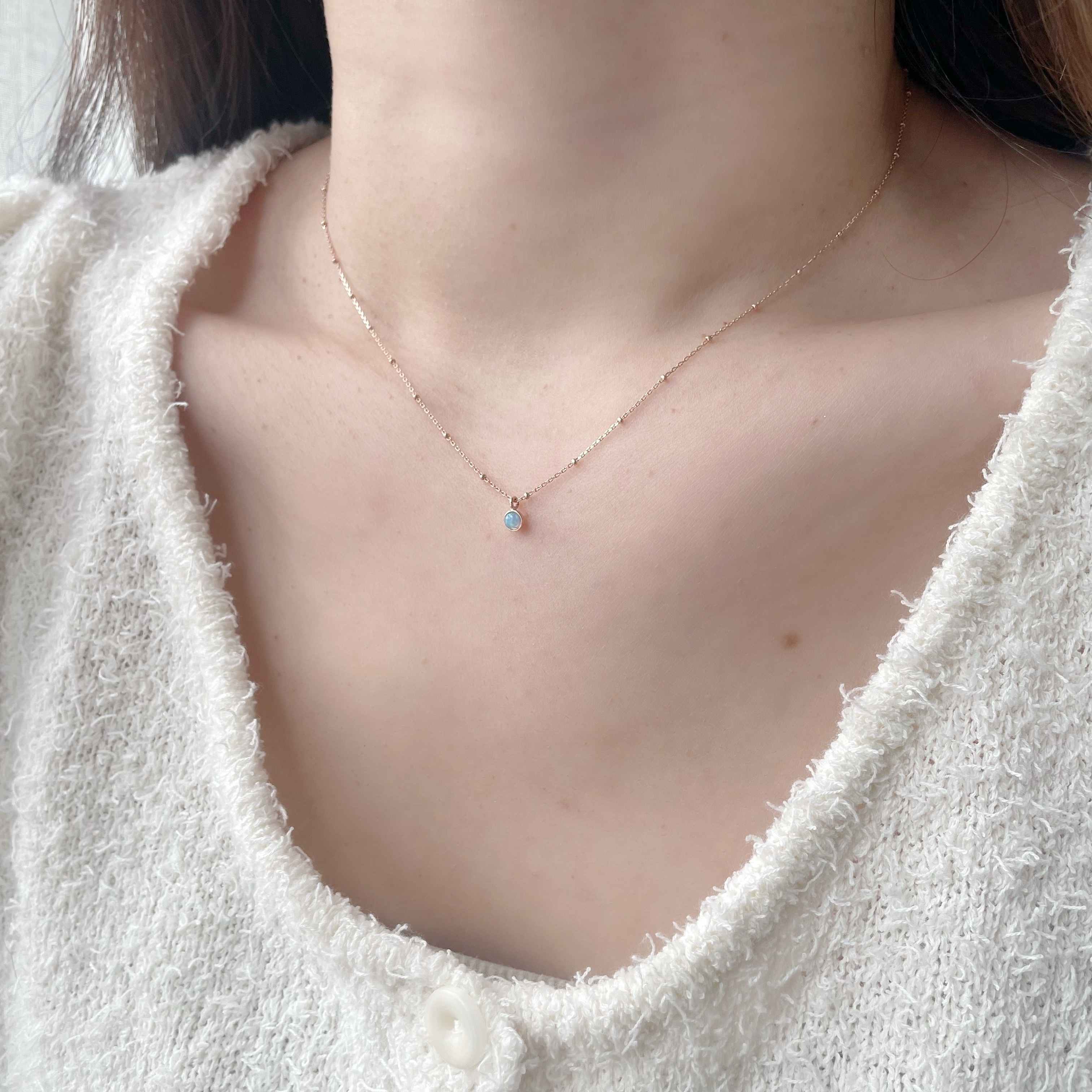 14k光面小圓歐泊細珠項鍊