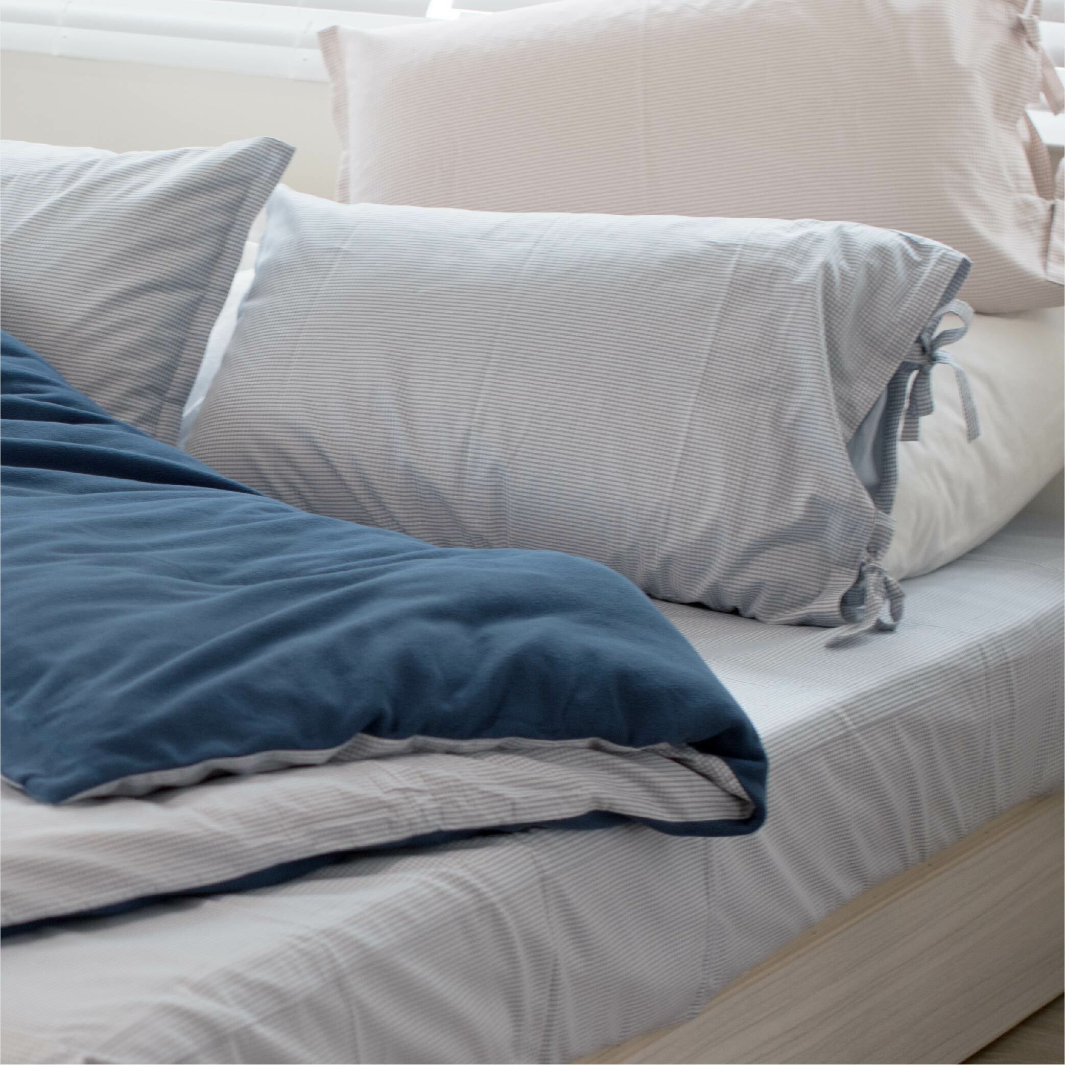 石墨烯床包三件組-單人加大(格子藍)