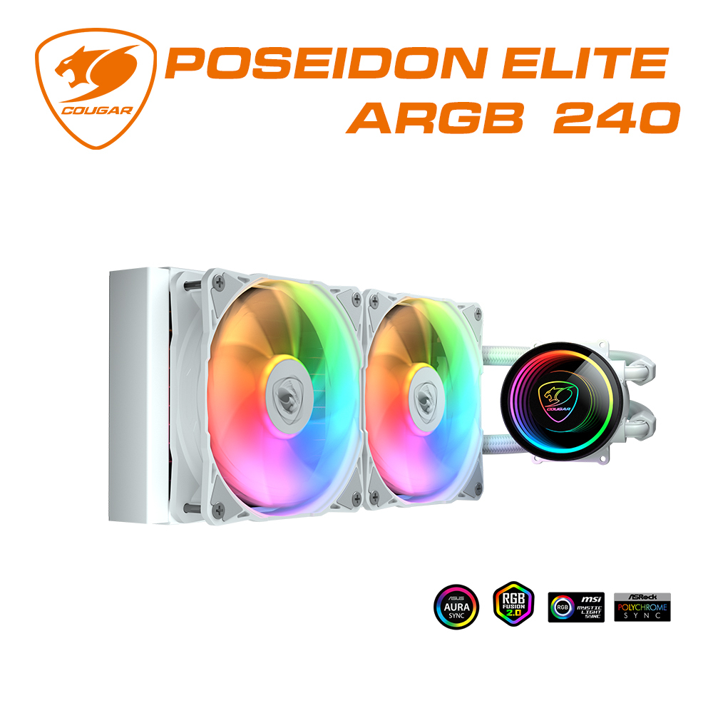 福利品 COUGAR 美洲獅 POSEIDON ELITE ARGB 240 白色 一體式水冷散熱器