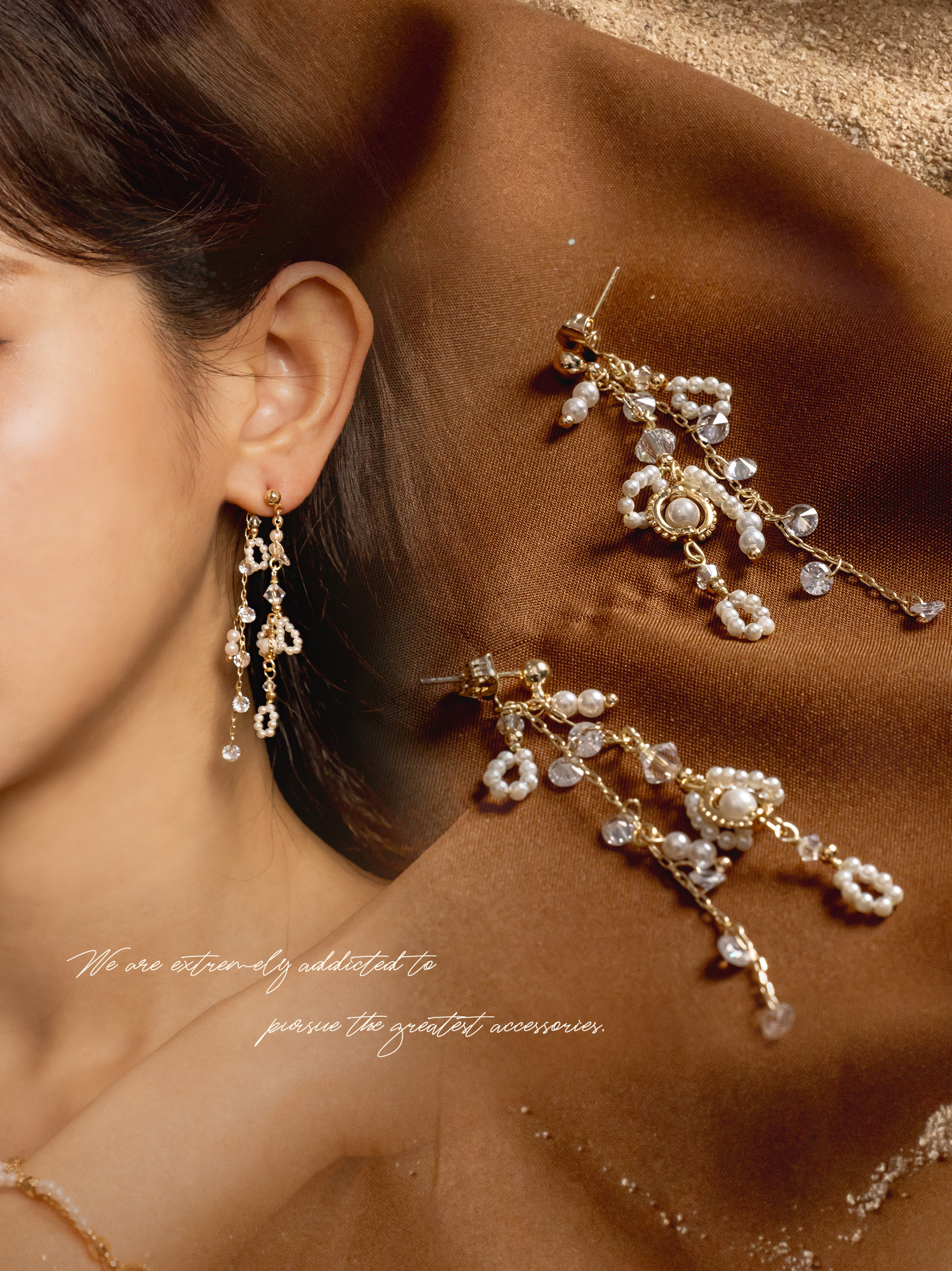 靈魂共振。(2way)MUCHAT手作14KGP鋯石珍珠圈純銀針耳環