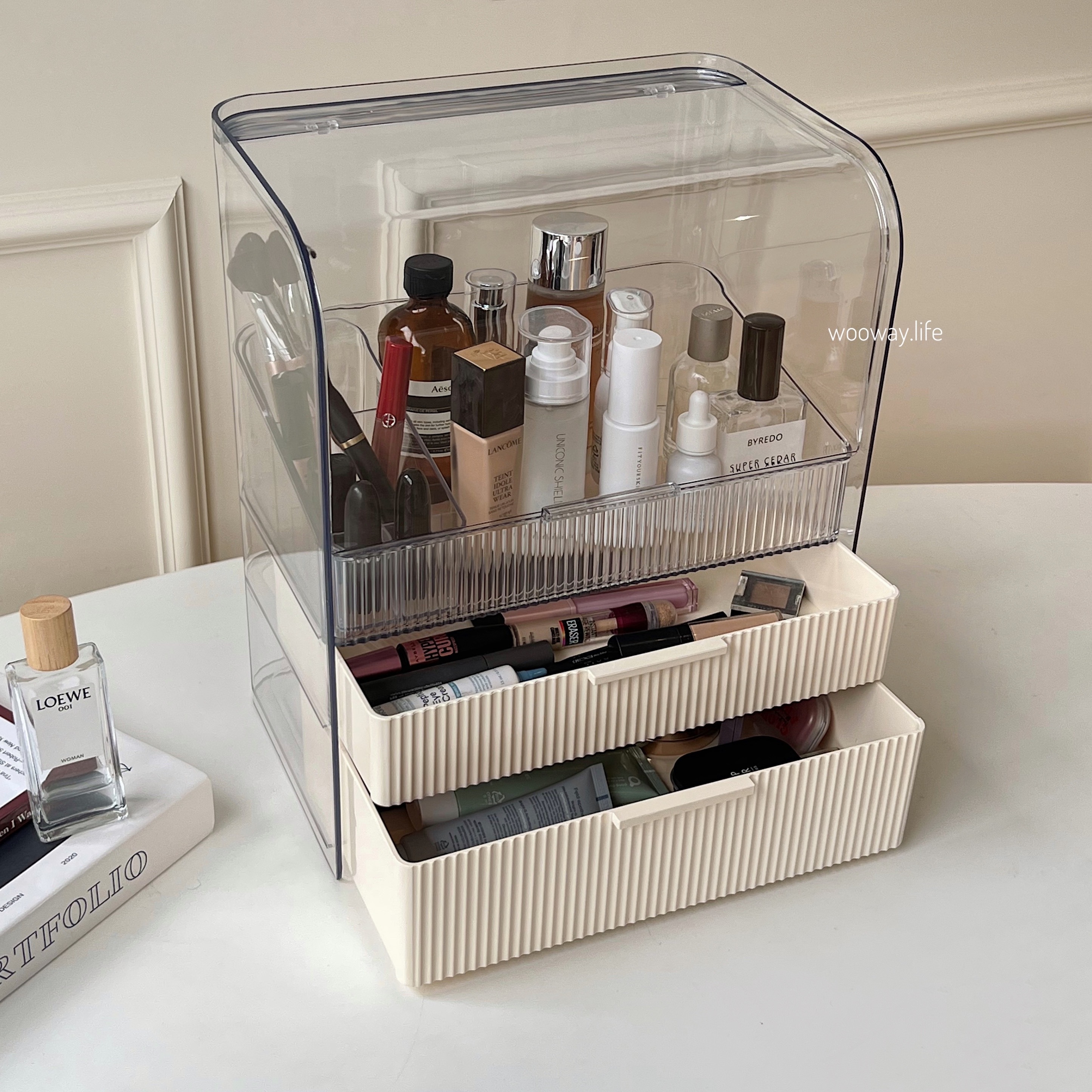 化妆品收纳盒化妆刷桶收纳旋转式笔筒白色- Weee!, image size:2889x2889