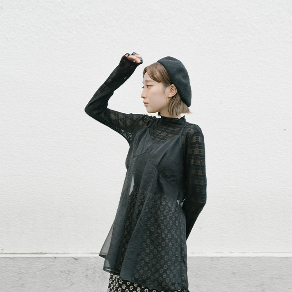 Pleated cutting thin straps sheer tank top four colors【01097781】in stock+pre-order