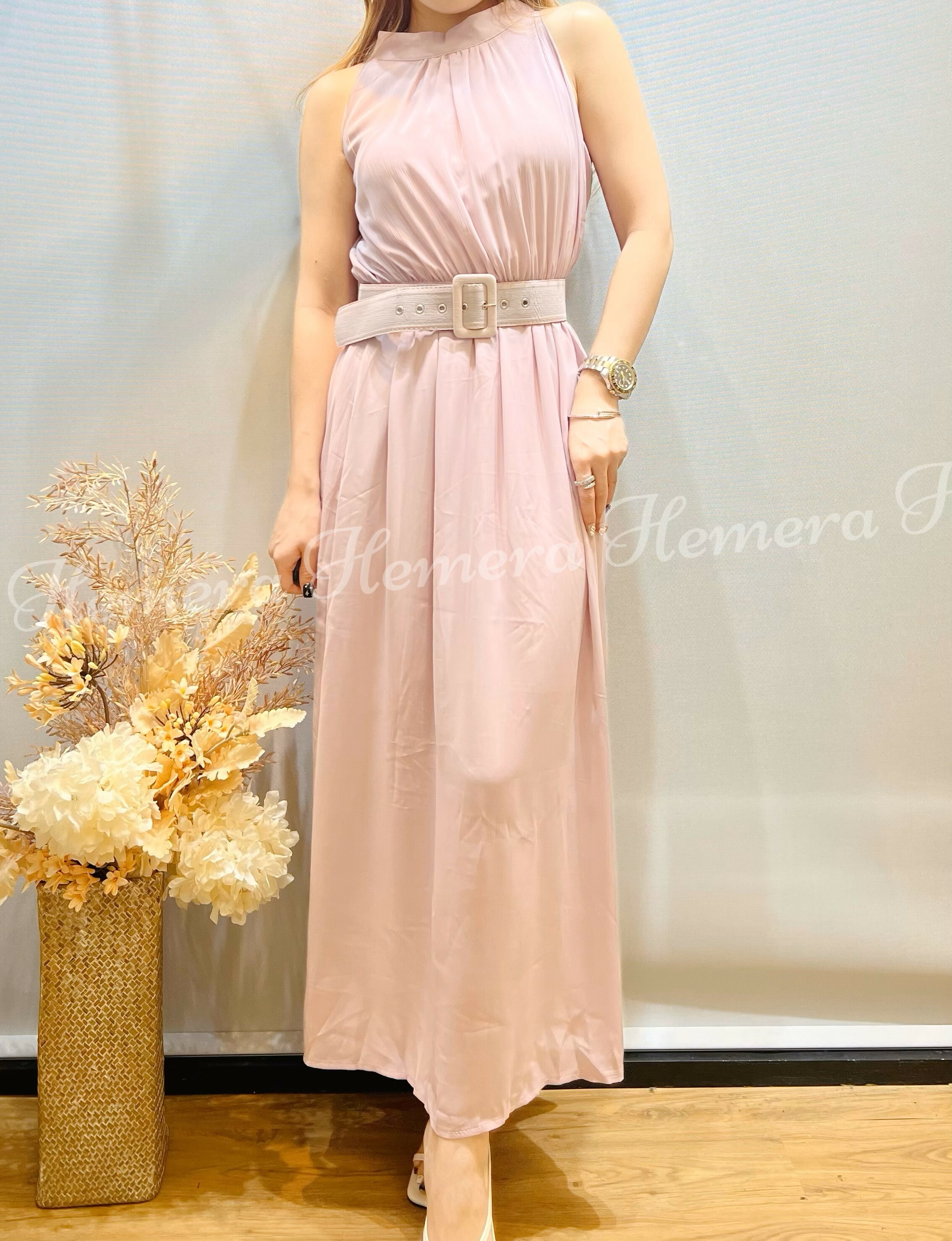 DR23S0832 雪紡背心連身裙連腰帶