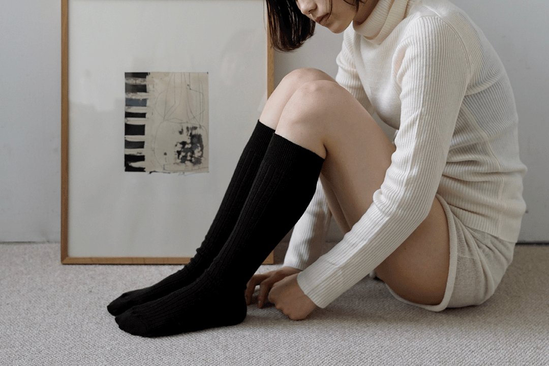 hakne 美麗諾羊毛羅紋高筒襪