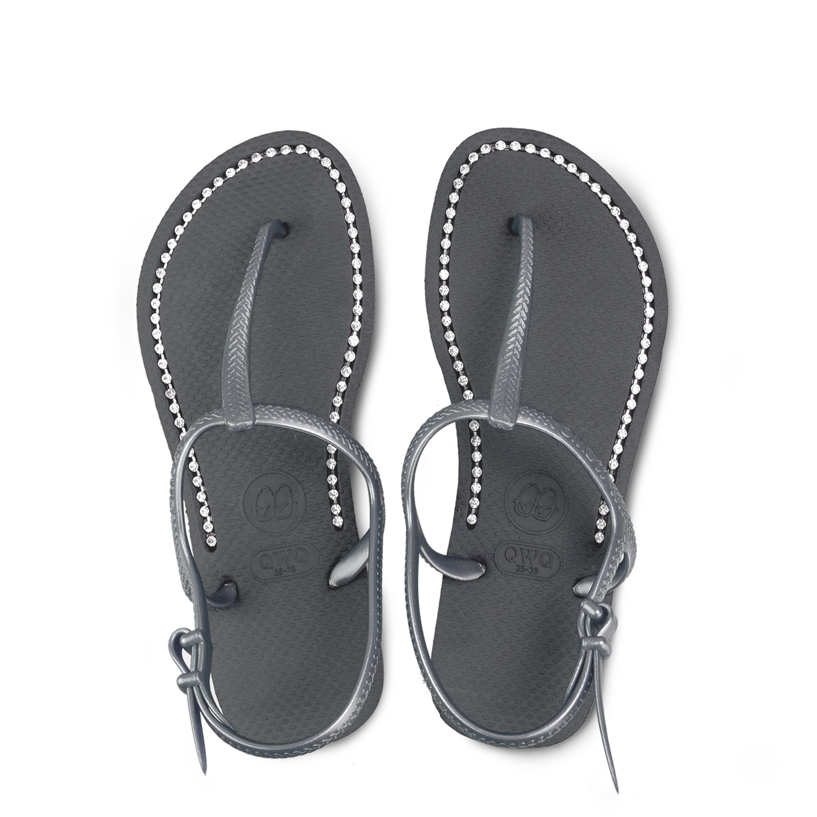 女款綁帶T字涼鞋 銀河灰色 國際知名水鑽元素 腳型修長款