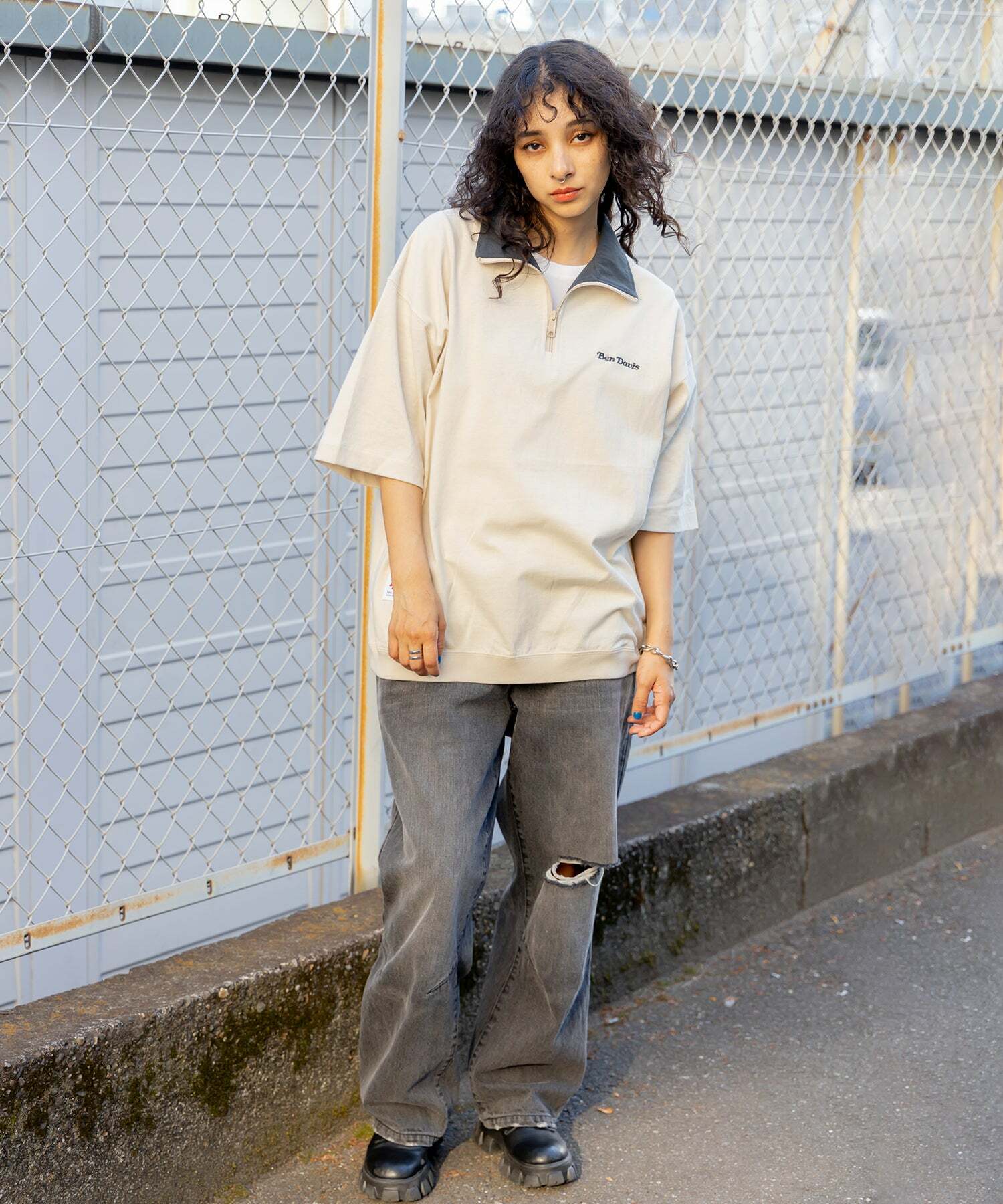 【 BEN DAVIS | 領口跳色半拉鍊短TEE - 2色 】