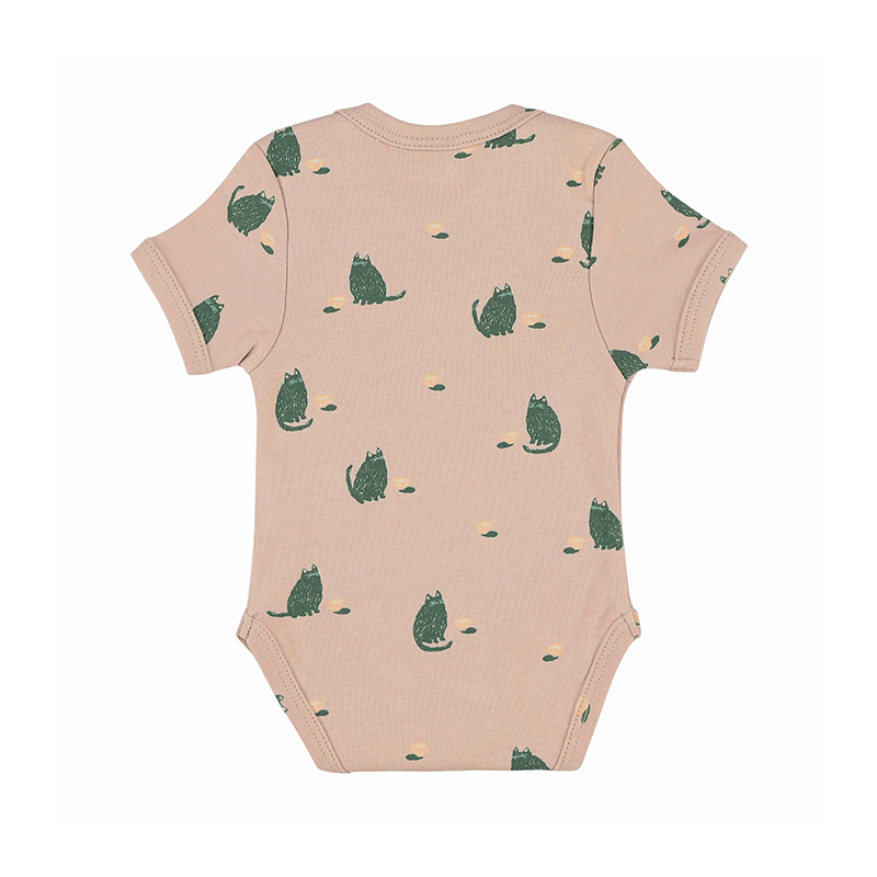 trixie 有機棉短袖包屁衣-慵懶貓咪