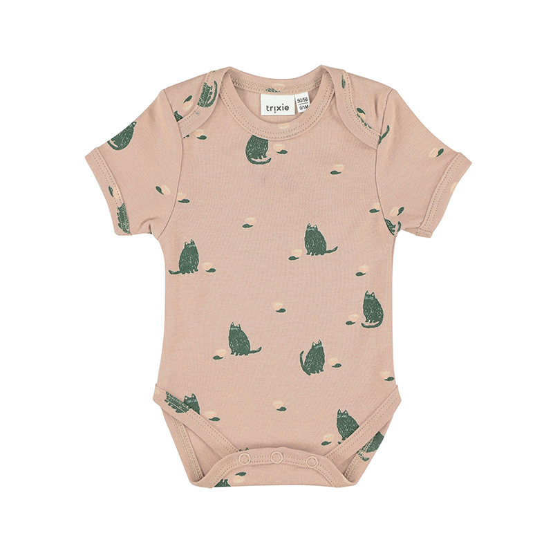 trixie 有機棉短袖包屁衣-慵懶貓咪