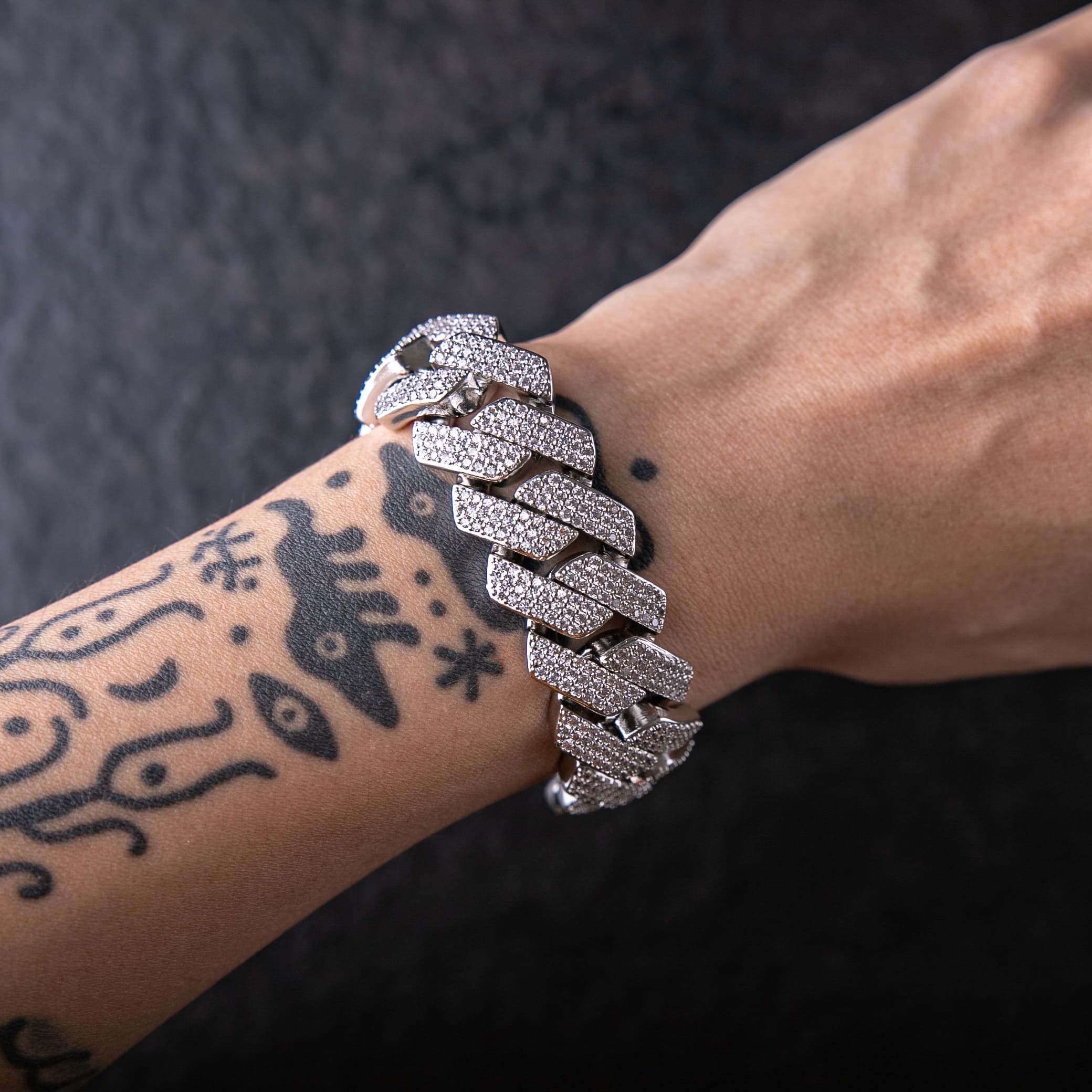 925純銀莫桑石20mm三排滿鑲菱形古巴手鍊