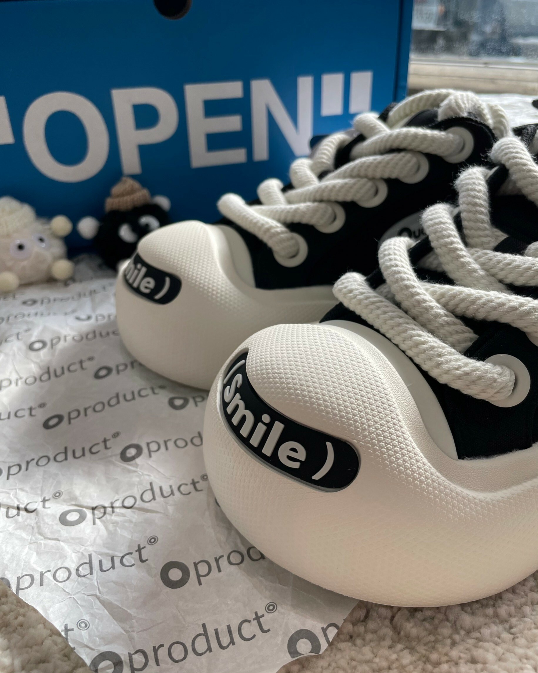 代購 Ouder smile開口笑系列 經典黑白 潮流復古 休閒大頭 帆布鞋 黑 MAY-