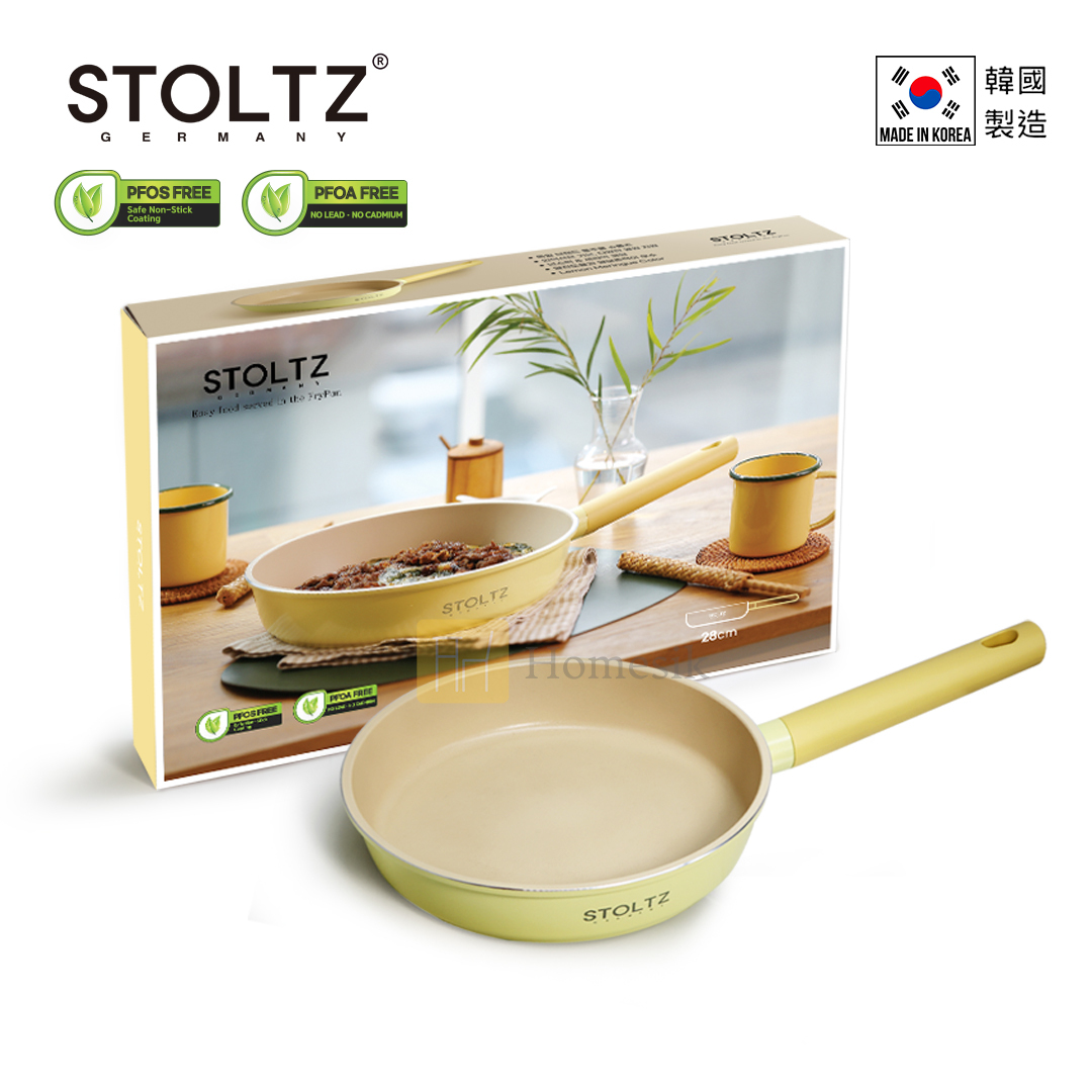 STOLTZ 韓國製 28CM 單柄平底煎鑊 (檸檬黃) LENTLF-28 (電磁爐及明火均適用)